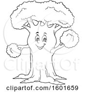 Clipart Of A Lineart Tree Character Mascot Royalty Free Vector Illustration