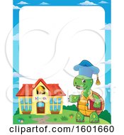 Poster, Art Print Of Border Of A Cartoon Tortoise Turtle Professor Mascot Character Near A School