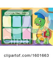 Poster, Art Print Of Cartoon Tortoise Turtle Professor Mascot Character With A School Timetable