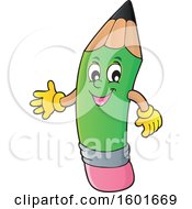 Clipart Of A Green Pencil Mascot Character Presenting Royalty Free Vector Illustration