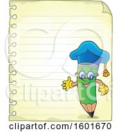 Poster, Art Print Of Green Pencil Professor Mascot Character Presenting On Ruled Paper