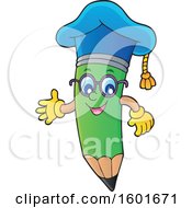 Clipart Of A Green Pencil Professor Mascot Character Presenting Royalty Free Vector Illustration by visekart