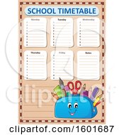 Poster, Art Print Of Pencil Pouch Character Full Of School Supplies On A Timetable