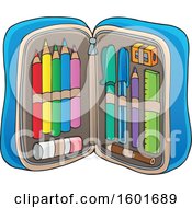 Clipart Of A Pencil Pouch Full Of School Supplies Royalty Free Vector Illustration