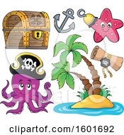 Poster, Art Print Of Pirate Animals Icons And A Tropical Island