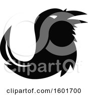 Clipart Of A Silhouetted Raven Or Crow Bird With A Quill Pen Tail Royalty Free Vector Illustration