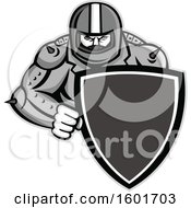Poster, Art Print Of Grayscale Tough Biker Wearing A Motorcycle Helmet And Holding A Shield