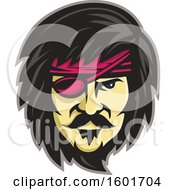 Poster, Art Print Of Pirate Face With Black Hair A Beard And Mustache And A Pink Eye Patch