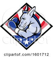 Clipart Of A Democratic Donkey Mascot Boxing In A Stars And Stripes Diamond Royalty Free Vector Illustration by patrimonio