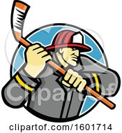 Poster, Art Print Of Tough Fire Man Wielding An Ice Hockey Stick In A Circle