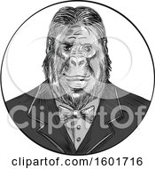 Clipart Of A Sketched Grayscale Gorilla In A Tuxedo Royalty Free Vector Illustration by patrimonio