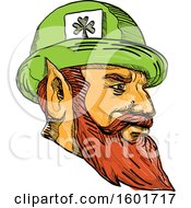 Poster, Art Print Of Sketched Leprechaun Mascot Head Wearing A Hat