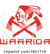 Clipart Of A Profiled Native American Warrior Over Crossed Tomahawks And Text Royalty Free Vector Illustration by patrimonio