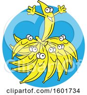 Clipart Of A Top Banana On A Bunch Over A Blue Circle Royalty Free Vector Illustration by Johnny Sajem