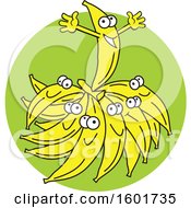 Clipart Of A Top Banana On A Bunch Over A Green Circle Royalty Free Vector Illustration