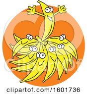 Clipart Of A Top Banana On A Bunch Over An Orange Circle Royalty Free Vector Illustration