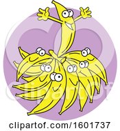 Clipart Of A Top Banana On A Bunch Over A Purple Circle Royalty Free Vector Illustration