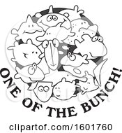 Clipart Of A Grayscale Group Of Fish With One Of The Bunch Text Royalty Free Vector Illustration