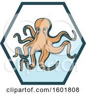 Clipart Of A Hexagon And Octopus Royalty Free Vector Illustration