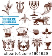Poster, Art Print Of Brown Israel Symbols