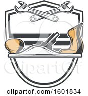 Clipart Of A Shield Frame With Adjustable Wrenches And A Jack Plane Royalty Free Vector Illustration by Vector Tradition SM