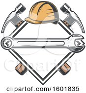 Clipart Of A Diamond Frame With A Hardhat Wrench And Crossed Hammers Royalty Free Vector Illustration by Vector Tradition SM