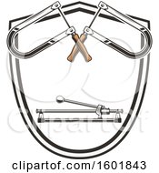 Clipart Of A Shield With Coping Saws Royalty Free Vector Illustration