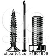 Clipart Of A Black And White Nail And Screws Royalty Free Vector Illustration by Vector Tradition SM