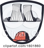 Clipart Of A Power Plant And Hardhat Shield Design Royalty Free Vector Illustration