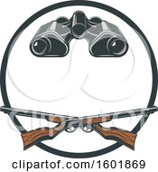Poster, Art Print Of Round Frame With Binoculars And Crossed Hunting Rifles