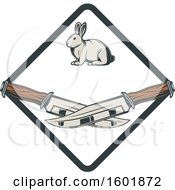 Poster, Art Print Of Rabbit And Crossed Hunting Knives In A Diamond Frame