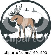 Poster, Art Print Of Moose And Landscape Circle