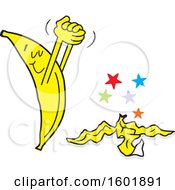 Clipart Of A Cartoon Victorious Banana Over A Peel Royalty Free Vector Illustration by Johnny Sajem