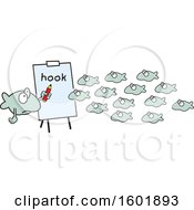 Clipart Of A Teacher And School Of Fish Learning About Hooks Royalty Free Vector Illustration by Johnny Sajem