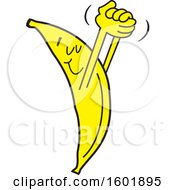 Clipart Of A Cartoon Victorious Banana Royalty Free Vector Illustration
