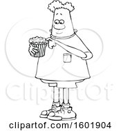 Clipart Of A Cartoon Lineart Black Boy Eating A Cupcake Royalty Free Vector Illustration