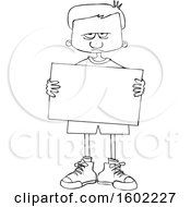 Poster, Art Print Of Cartoon Lineart Angry Boy Holding A Blank Sign