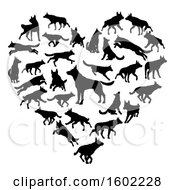 Poster, Art Print Of Heart Made Of Black Silhouetted German Shepherd Dogs
