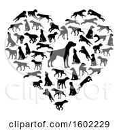 Clipart Of A Heart Made Of Black Silhouetted Dogs Royalty Free Vector Illustration