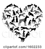 Poster, Art Print Of Heart Made Of Black Silhouetted Dobermann Dogs