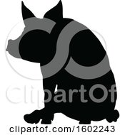 Clipart Of A Black Silhouetted Pig Royalty Free Vector Illustration