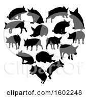 Poster, Art Print Of Heart Made Of Black Silhouetted Pigs