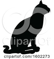 Clipart Of A Black Silhouetted Cat Sitting Royalty Free Vector Illustration