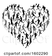 Poster, Art Print Of Heart Made Of Black Silhouetted Basketball Players