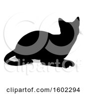 Clipart Of A Silhouetted Cat With A Shadow Or Reflection On A White Background Royalty Free Vector Illustration