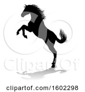 Clipart Of A Silhouetted Horse With A Reflection Or Shadow On A White Background Royalty Free Vector Illustration