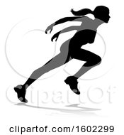 Poster, Art Print Of Silhouetted Female Runner With A Reflection Or Shadow On A White Background