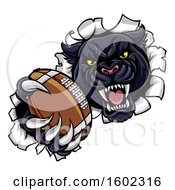 Poster, Art Print Of Black Panther Mascot Breaking Through A Wall With An American Football