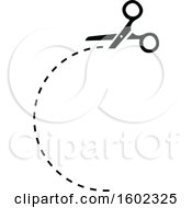 Clipart Of A Black And White Pair Of Scissors And Cut Lines Royalty Free Vector Illustration