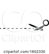 Clipart Of A Black And White Pair Of Scissors And Cut Lines Royalty Free Vector Illustration by dero